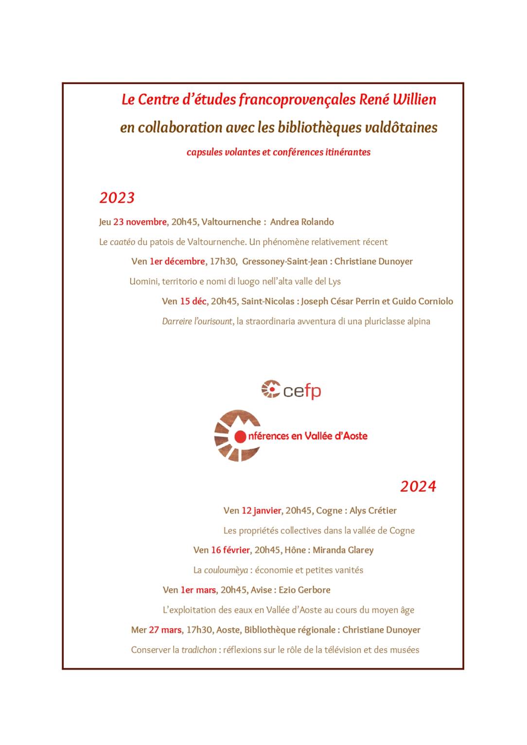 calendrier cycle conf 2023-24